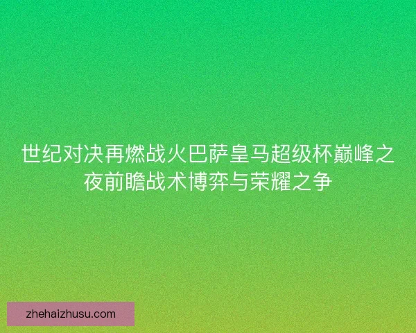 世纪对决再燃战火巴萨皇马超级杯巅峰之夜前瞻战术博弈与荣耀之争